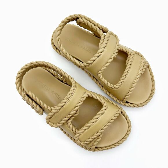 BOTTEGA VENETA Jack Leather Braid Dad Sandal Size 39 Slingback Dual Band Beige - Picture 2 of 11